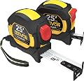 LEXIVON [2-Pack] 25Ft/7.5m Tape Measure, DuaLock & AutoLock | 1-Inch Wide Blade with Nylon Coating, Matt Finish White & Yellow Dual Sided Rule Print | Ft/Inch/Fractions/Metric (LX-204)