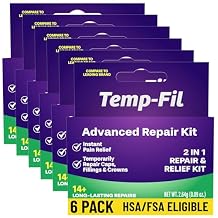 Temp-Fil Advanced Repair Kit, 2-in-1 Repair & Relief Kit for Lost Fillings, Loose Caps & Crowns Instant Relief, 14+ Long-Lasting Repairs, 2.64g Packaging May Vary