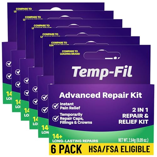 Temp-Fil Advanced Repair Kit 2-in-1 Repair & Relief Kit for Lost Fillings Loose Caps & Crowns Instant Relief 14+ Long-Lasting Repairs 2.64g (Packaging May Vary)