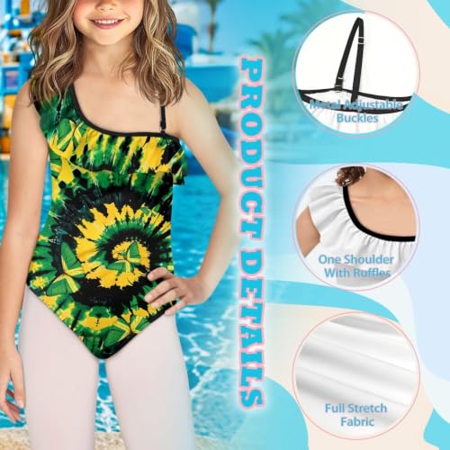 Image of Girls Swimsuit One Piece Ruffle Swimsuit Non-Slip Straps UPF 50+ for Girls Size 3-14 Years