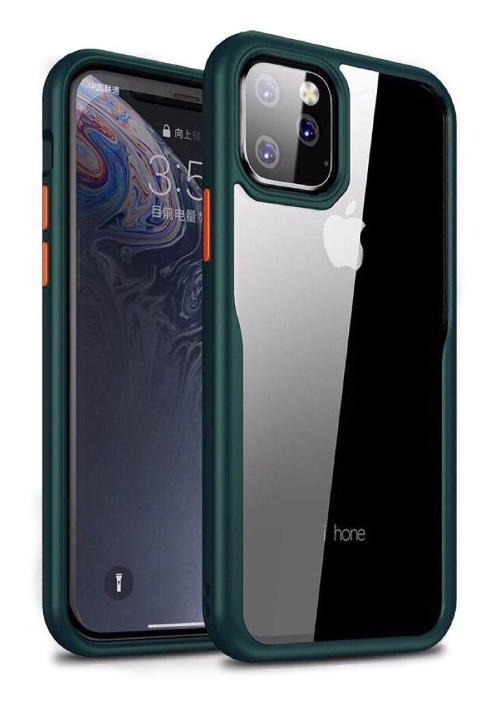 MOKO iphone 11 Pro Max Case, Transparent Hard Back Flexible Green 