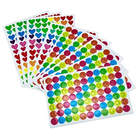 Pagezol 10 sheet Smile Stickers, Heart Stickers, Teacher Parent Reward Stickers, Happy Face Stickers for Children Kids Art Craft Scrapbook Decoration Cover