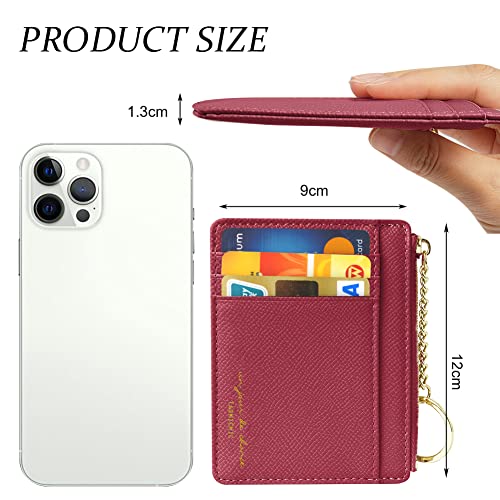 Credit Card Holder Wallet, Minimalist Leather Slim Change Wallet Zipper Coin Purse, Mini Credit Card Protector, Keychain Front Pocket Wallets for Women Men2
