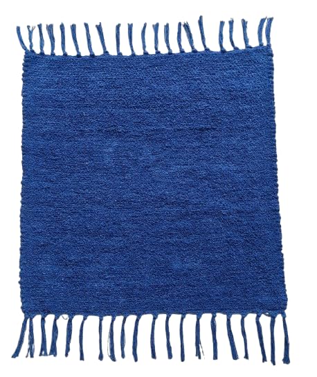 Image of Pooja Pure Cotton Hand Knitted Reversible Aasan Mat (Royal Blue, 24 inchX21 inch | 60X53cm)
