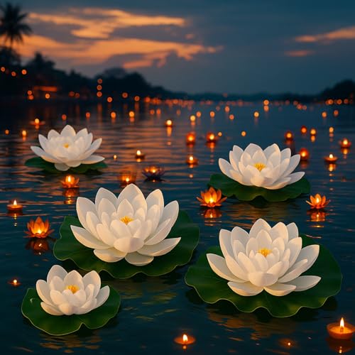 Yunlly 24 Pcs Floating Foam Lotus Flower with Water Lily