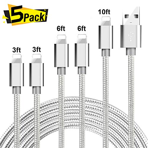 Nylon Braided Cable Compatible with iPhone Charger, Palmolo MFi Certified 5 Pack[3/3/6/6/10FT] USB