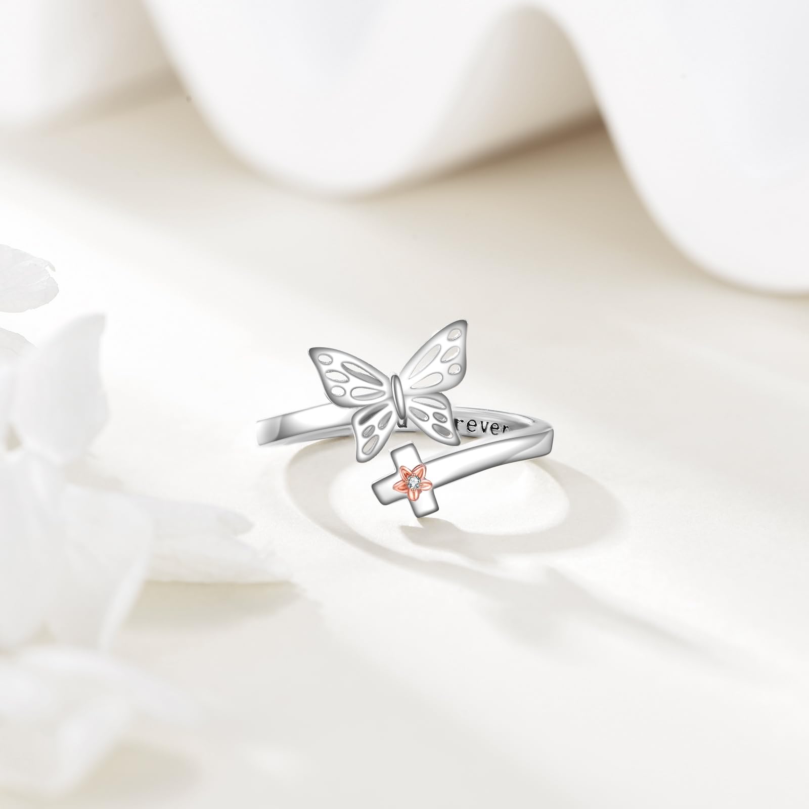 ONEFINITY Anello a forma di farfalla, in argento Sterling 925, con farfalla, regolabile, per donne, Nessuna pietra preziosa