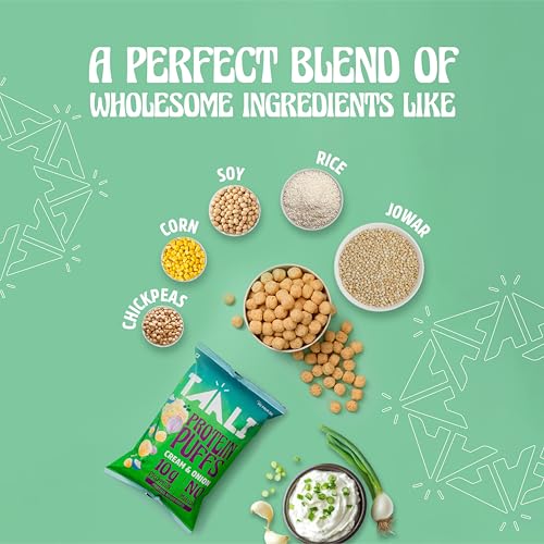 Image of Taali Protein Puffs - Cream & Onion |Tasty Healthy |Gluten Free with 100% Plant Protein, 100% Vegetarian | No Trans Fat, No Cholesterol, Roasted Not Fried 60gms