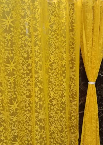 Image of Aroma Brand Tissue Transparent Fancy Sheer Polyester Curtains for Door- Pack of 1 (Door - 7 Feet, Yellow - Star)