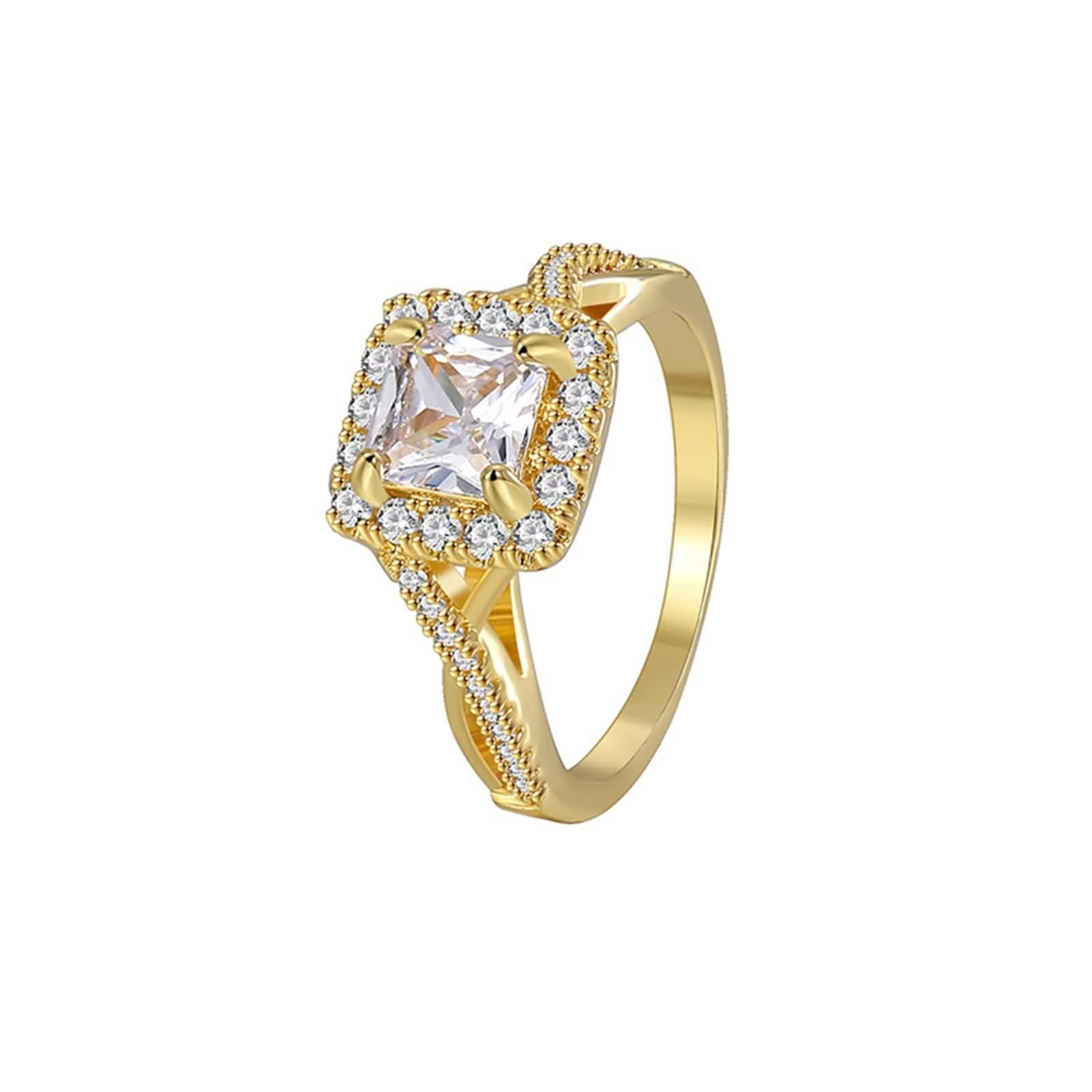 Anillo cuadrado de oro amarillo de 14 quilates, talla M 1/2