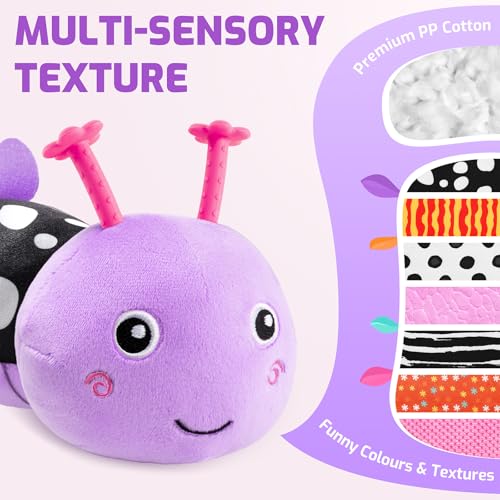 Image of Sumobaby Infant Baby Musical Stuffed Animal Toys for 0-3-6-12 Months,Multi Sensory Toys with Crinkle and Rattles, Tummy Time Toys for Newborn Boys Girls, Caterpillar, Purple