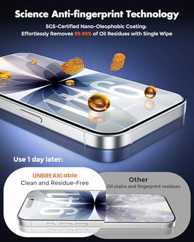 Image of UNBREAKcable for iPhone 17 Screen Protector [Quick-Installation Box] 3-Pack 9H+ Hardness Shatterproof Tempered Glass [99.99% HD Clear] [Case Friendly] [Bubble Free] for iPhone 17 6.3 inch