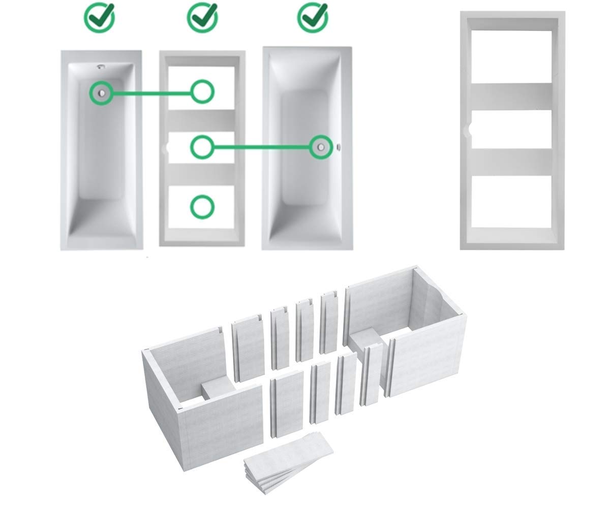 VBChome Badewanne 170x80 cm Acryl SET 3in1 Wannenträger Siphon Wanne Rechteck Weiß Classic Styroporträger Ablaufgarnitur in Chrom Viega Simplex für 2 Personen (170x80)
