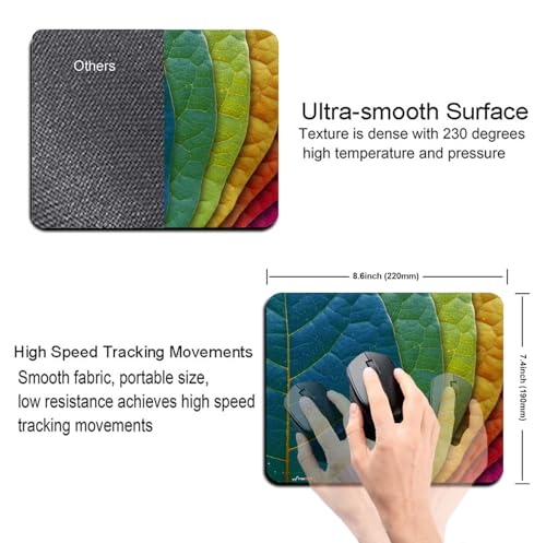 Image of Mouse Pad Colorful Leaves, Premium-Textured Custom Mouse Mat Design, Washable Mousepad Non-Slip Rubber Base Computer Mouse Pads for Wireless Mouse