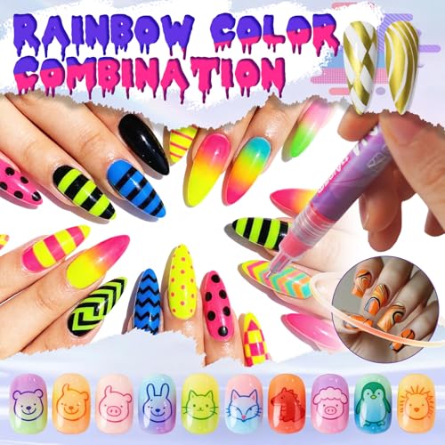 Image of 12 Color Nail Art Pens, Neon Nail Markers Set 0.5 MM Fine Tip Nail Polish Pens Drawing Painting Point Liner Painted Pen Kit, Waterproof DIY Nails Art Design Manicure Tools