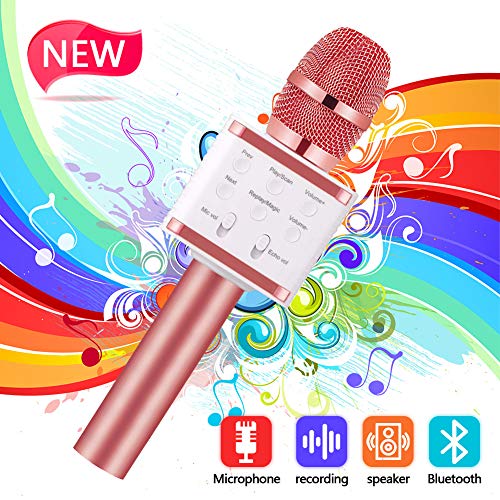 SunTop Micrófono Karaoke Bluetooth, Microfono Inalámbrico, Microfono Inalámbrico Altavoces, Compatible con Android/iOS o Teléfono Inteligente Soporta TF Tarjeta/USB Disco/ 3.5mm AUX Cable