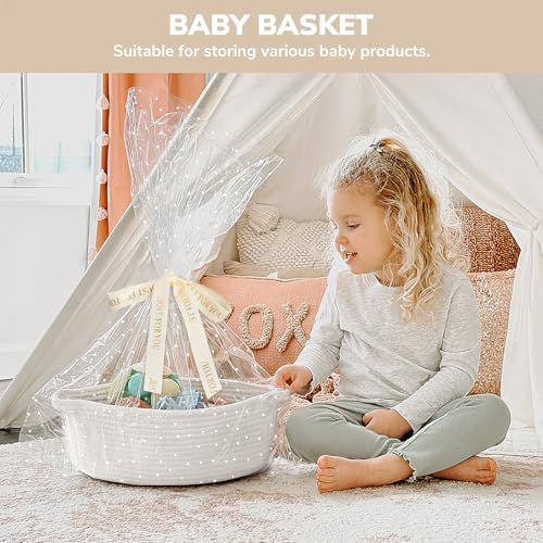 Image of CHICVITA Woven Basket for Gifts with Bags & Ribbon, Dog Toy Basket, White