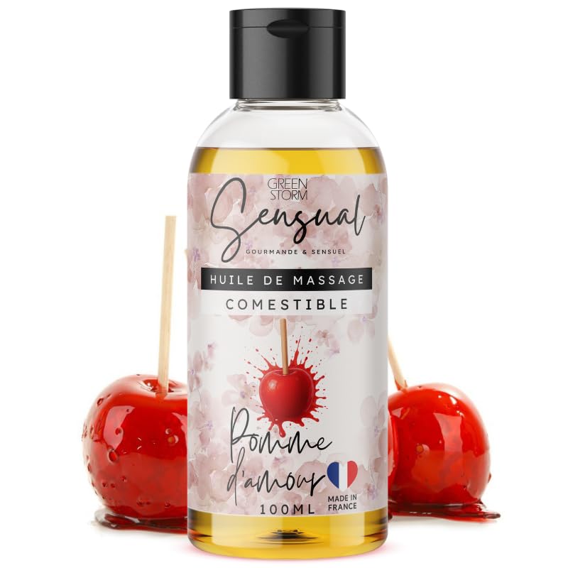 Huile de Massage Comestible Érotique Pomme d’Amour - Huile Massage Sensuel pour Couple - Huile Corps Relaxante Naturelle - Fabriqué en France - 100ml-...