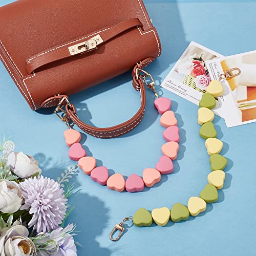 Image of GORGECRAFT 2 Colors Bag Chain Extender Heart Beaded Purse Strap Love Tote Handles Replacement Snap Purse Cross Chain Shoulder Belt Flat Clutch Accessories Bag Practical Rope Acrylic Bead Bag Straps