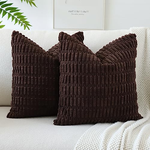 JOTOM Lot de 2 Housses de Coussins en Velours Côtelé Décoratif Canapé Taie d'oreiller Doux Decoration pour Maison Salon Chambre Canapé Décoration 40x40cm (Marron...