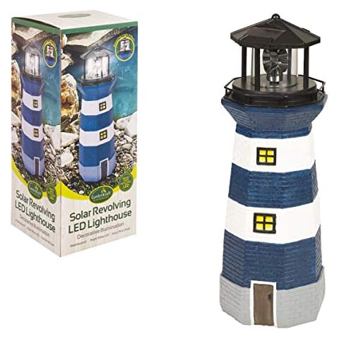 GardenKraft 11280 Solar Revolving LED Lighthouse/Blue and White / 40cm High/Auto-On At Dusk/Unique Garden Decoration Cover