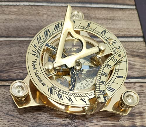 Brújula de bronce antigua con reloj solar y diseño vintage miniatura 4