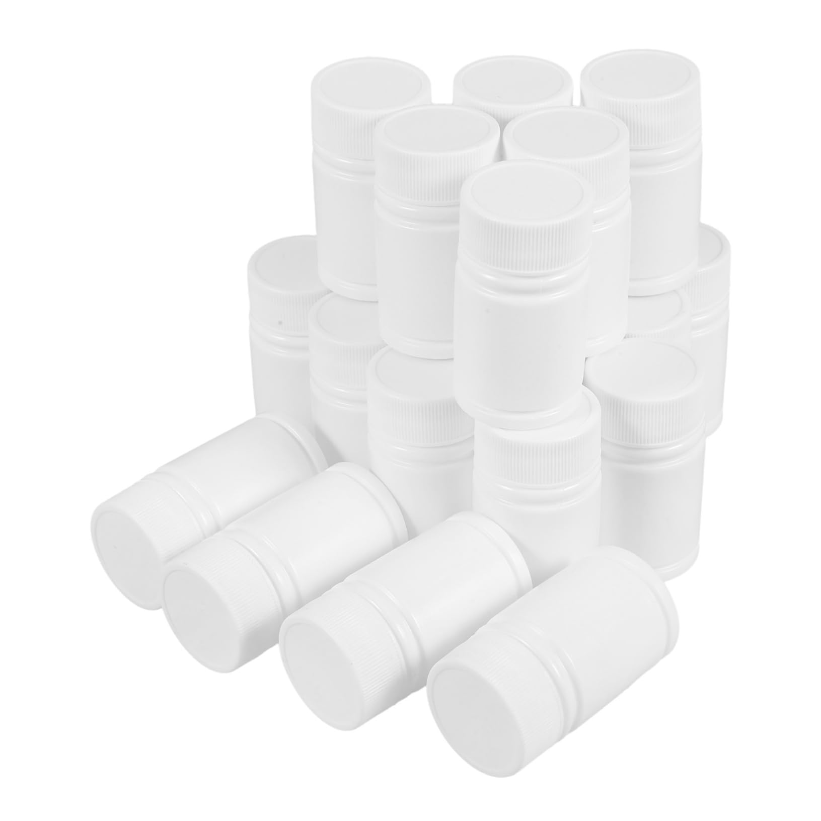 HOMOCONO 20pcs Empty White Pill Bottles Aluminum Foil Hdpe Medicine Bottle Sensory Bottles for Tablets Refill Container