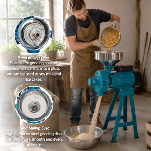 Image of H&ZT 3000W Electric Grain Mill, 110V Corn Wheat Rice Grinder, 2800 RPM | 150mm Grinding Disc, Up to 166 lb /h Output, Galvanized Iron Housing, Dry or Wet & Dry Models for Home and Farm Milling