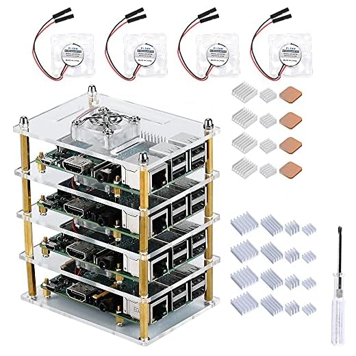 GeeekPi Raspberry Pi Cluster Case for Raspberry Pi 4 Model B, Raspberry Pi Case with Cooling Fan and Raspberry Pi Heatsink for Raspberry Pi 3 Model B+, Raspberry Pi 3/2 Model B