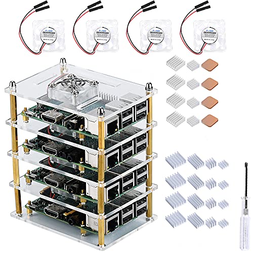 GeeekPi Raspberry Pi Cluster Case for Raspberry Pi 4 Model B, Raspberry Pi Case with Cooling Fan and Raspberry Pi Heatsink for Raspberry Pi 3 Model B+, Raspberry Pi 3/2 Model B