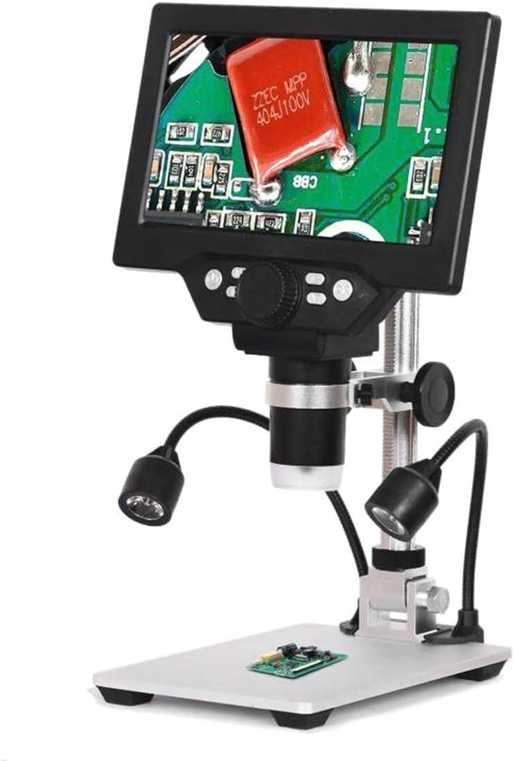 ZTBH Microscope Accessories Kit G1200 Digital Microscope 7 Inch Large Color Screen Large Base LCD Display 12MP 1-1200X Continuous Magnifier Microscope Slides(Built-in Battery)