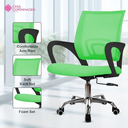 Image of Casa Copenhagen Mesh Mid Back Office /Study /Computer /Revolving /Desk Chair for Work from Home -Metal Base, Height Adjustable Seat - Splash Green & Black Handle