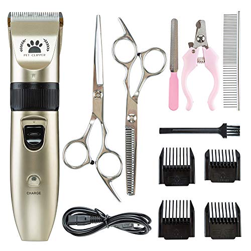 COTTILE Dog Clippers, Pet Clippers USB Rechargeable Cordless Dog Grooming Kit, Electric Pets Hair Trimmers Shaver Shears for Dogs Cats