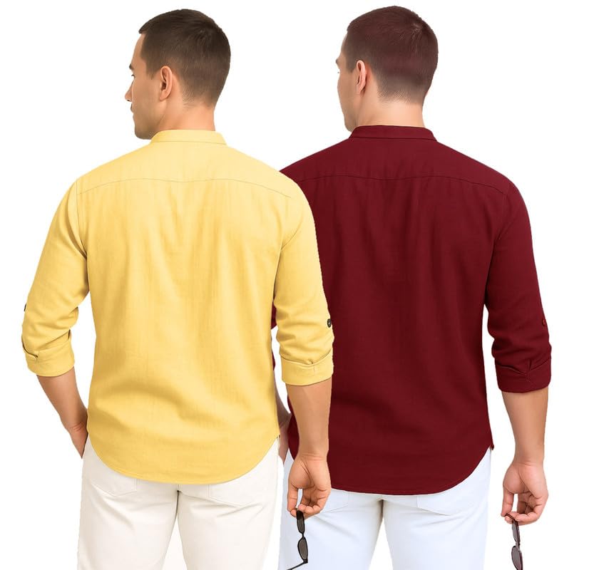 Image of DEEMOON Combo of Men's Cotton Blend Solid Regular Fit Full Sleeve Short Kurta | Men's Trendy Short Kurta Pack of 2 (Available in Plus Size & Combo Packs)