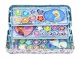 Contenido: 17 tonos de lipgloss, 3 adhesivos Frozen, 8 tonos de sombra de ojos en crema, 2 aplicadores