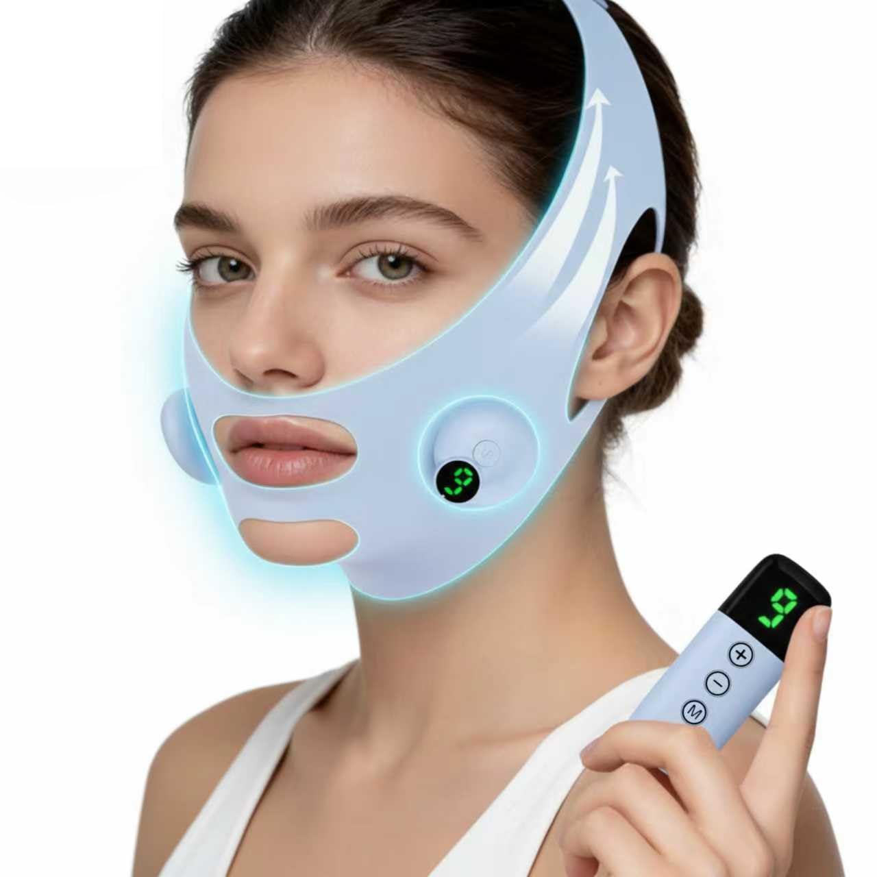 Wiederverwendbare V-Form Gesichtsstraffer-Pads, Gesichts-Schlankheits-Liftband für ein straffes Gesicht, Doppelkinn-Entferner, verstellbare Lift-Maske mit 6 Modi und 9 Intensitätsstufen