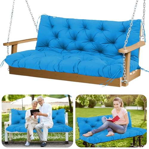 Image of Durable Porch Swing Cushions 60 inch Extra 5 inch Thick Waterproof Outdoor Swing Cushions 3 Seater Replacement with Backrest and 8 Ties Not Easy to Fade Swing Cushion for Outdoor Furniture Patio
