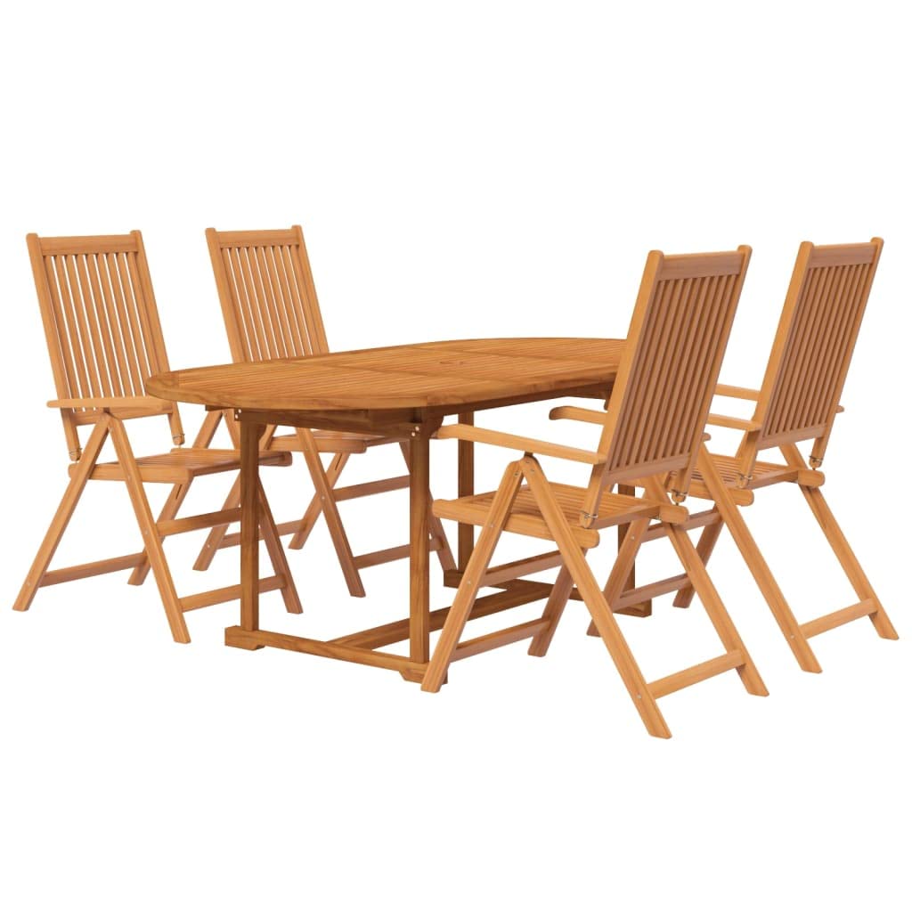 IKAYAA Conjunto Jardín Exterior Madera Mesa Extensible 4 Sillas Plegables Comedor Jardin Juego de Comedor de Exterior Madera de Acacia Muebles de Jardín