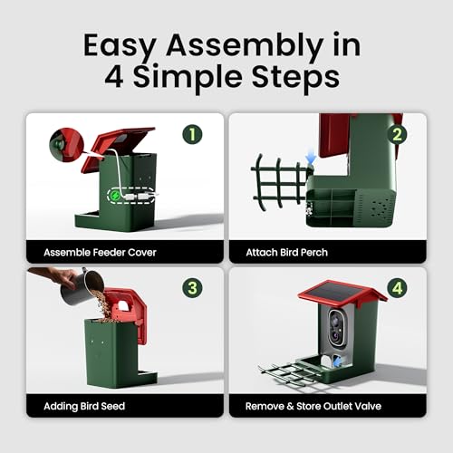 Image of Smart Bird Feeder with Camera Solar Powered, 2K HD Video, AI Bird Species Identification, Instant Arrival Alerts, Weatherproof Design for Effortless Birdwatching, Best Gift for BirdLovers, Red