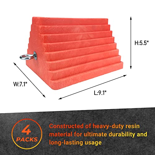 Image of HOXWELL Premium 4 pcs Heavy Duty Wheel Tire Chocks, Vehicle Chocks with Eyebolt for Travel Trailers, Camper, Truck, Car and ATV 4 Pack, Orange