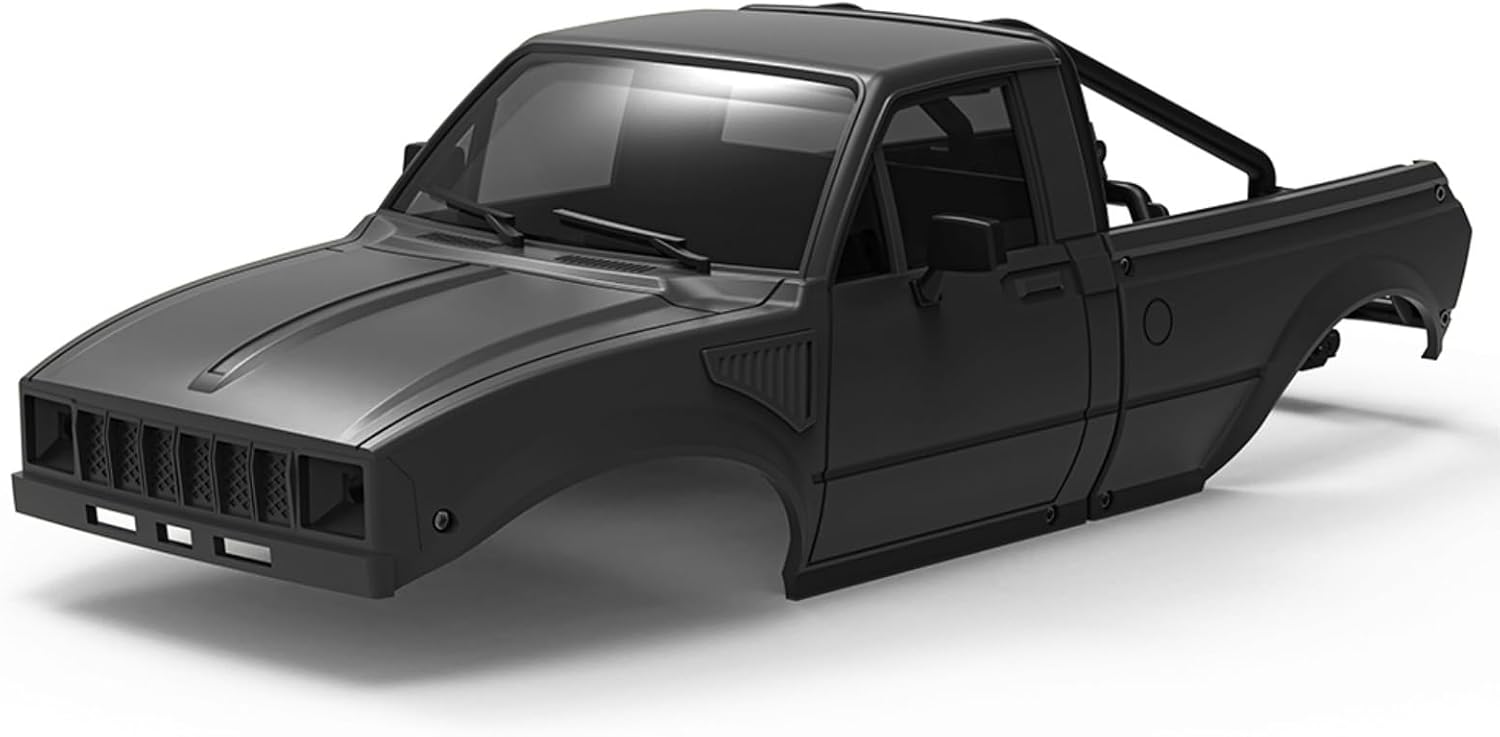 SCX24 Pickup Hard Body Shell with Bed Rack for 1/24 RC Crawler Axial SCX24 C10 Bronco Wrangler Base Camp 4Runner Upgrade Parts (Black)