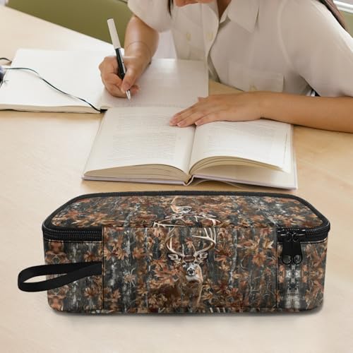 Image of Deer Forest Camo Pencil Case for Kids Large Pencil Pouch for Elementary Boys Girls Pencil Bag with Mesh Pocket Children Pencil Box for Students Teenagers Pencil Container for Study