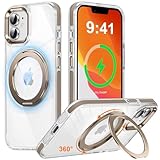 iPhone 12 / iPhone 12 Pro 用 ケース 多機能360度回転スタンド 縦横両用 マグネット搭載 MagSafe対応 滑り止めドット模様 OURJOY スマホケース アイフォン12 / アイフォン12プロ クリア リング カバー 軽量 米軍規格 耐衝撃 ワイアレス充電対応 滑り止め新構造 手持ち撮影 安定性・デザートチタニウム