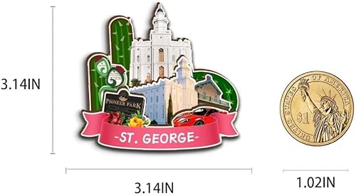 Miniatura 3 de Imán de madera para nevera de San Jorge Utah Utah USA Monumentos de madera 3D para decoración de recuerdos coleccionables de viaje, hecho a mano, 2