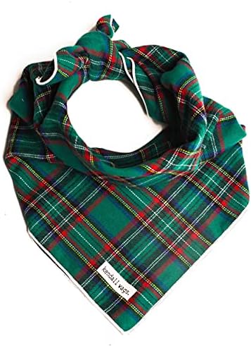 Christmas Dog Bandana in Tartan Plaid - Holiday Cozy Green Flannel Plaid Pet Bandana. Cute Dog Accessory for Fall and Winter for Large Medium and Small Dogs.