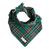 Christmas Dog Bandana in Tartan Plaid - Holiday Cozy Green Flannel Plaid Pet Bandana. Cute Dog Acces