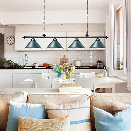 Wellmet 70” Pool Table Lights, 4 Lights Hanging Billiard Light Fixture, Adjustable Height For 9Ft 10Ft 11Ft Billiard Table, Green #TOP5