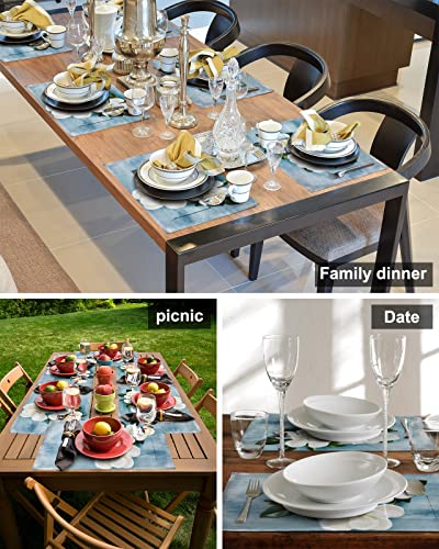 Placemats Set Of 4 White Magnolia Flower Table Mat With Pockets Oil Painting Floral Placemat With Cutlery Holder Heat Resistant Stain Resistant Placemats For Kitchen Dining Table Decoration #TOP4
