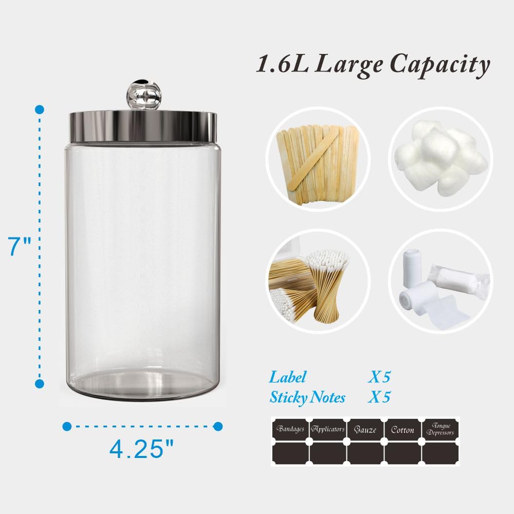 Glass Sundry Jar - Supplies Storage Container for Bandages, Applicators, Gauze, Cotton, Tongue Depressors, Labeled, 7