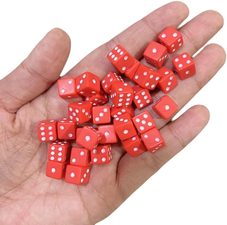 Games Set of 100 pcs Black 8mm Six Sided D6 Small Square Dice with White dots (Red)